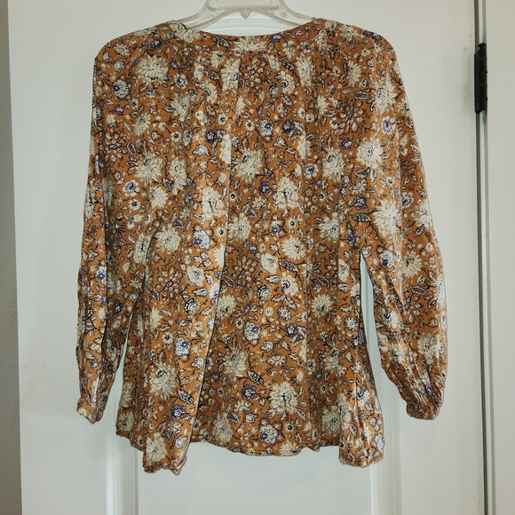 Old Navy Size M Golden Yellow Floral Peasant Top V Neck Boho Cottagecore Tassels - Picture 2 of 9